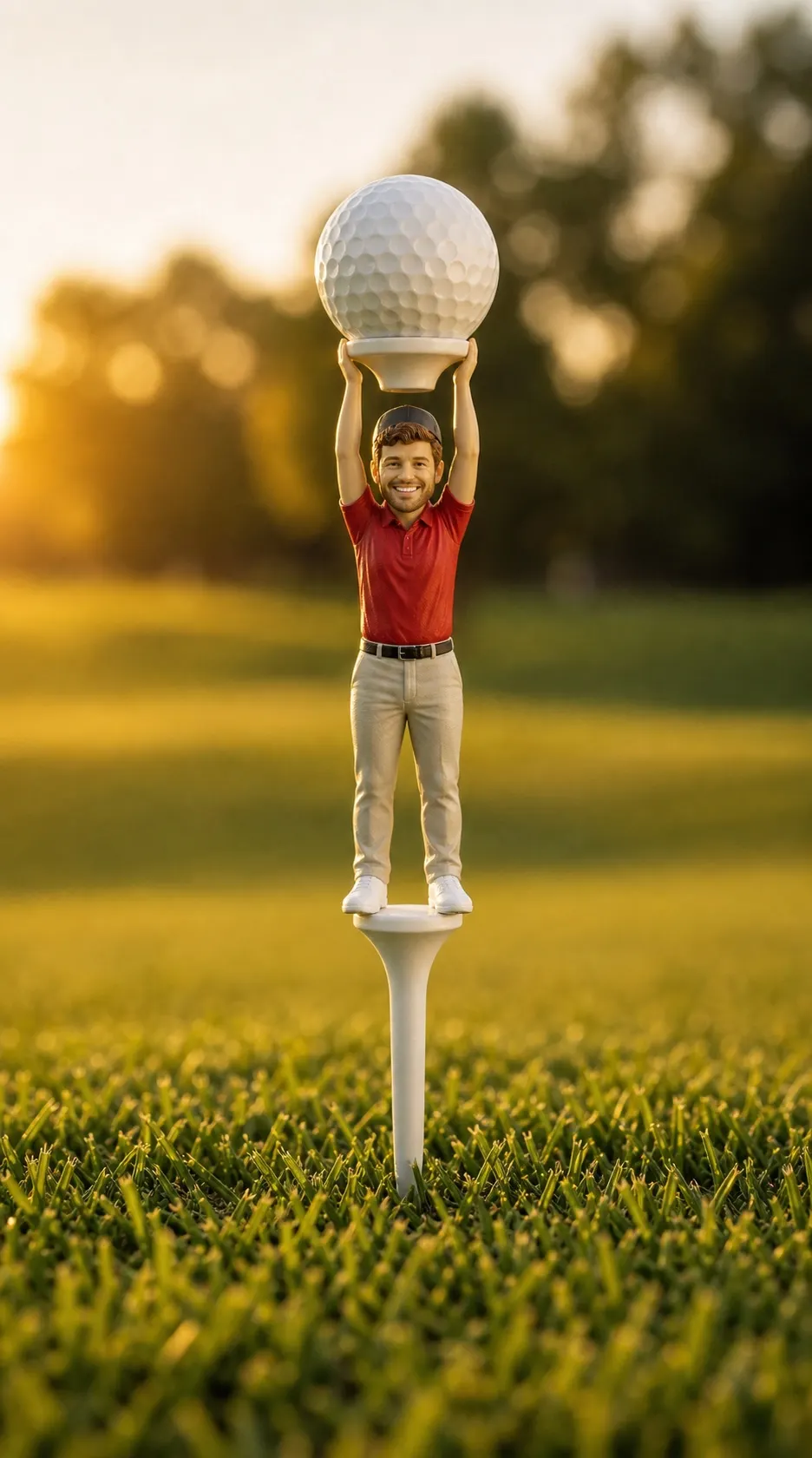 A representative custom golfer tee holding a golf ball.